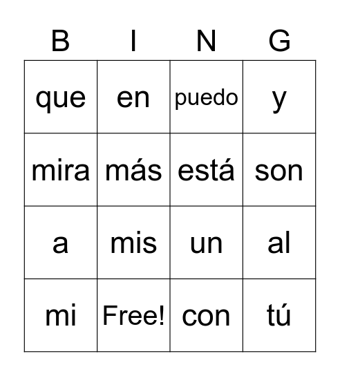 Palabras frecuentes - SIL orange Lesson 11-15 Bingo Card