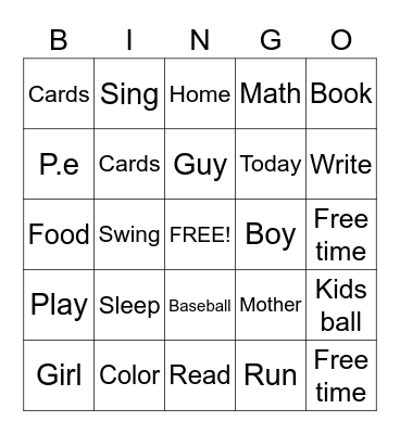 School Bingo Card