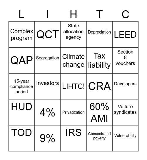 Low-Income Housing Tax Credits Bingo Card