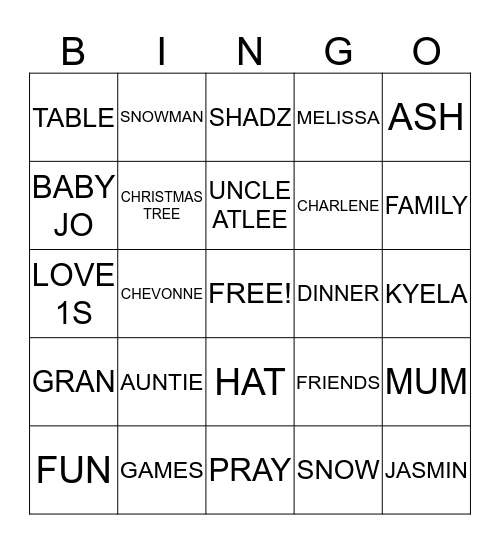 Christmas  Bingo Card