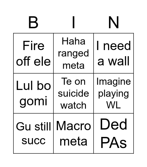 Nice buff lul Bingo Card