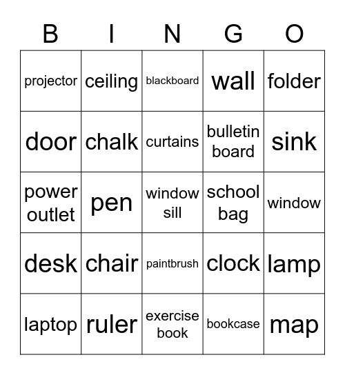 Classroom vocabulary Bingo Card