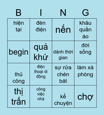 long time ago & now Bingo Card