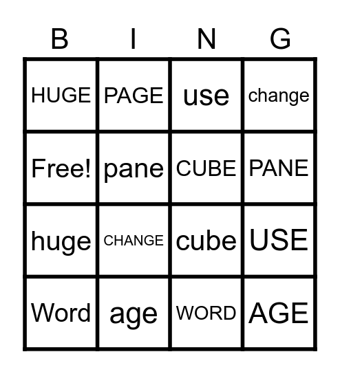 SPELLIMG WORDS Bingo Card