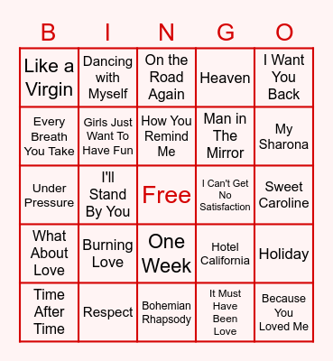 Name That Tune Bingo Card