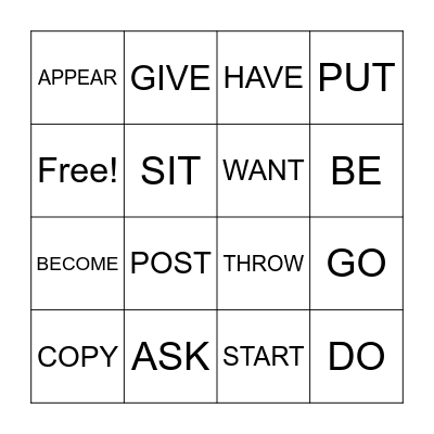 REGULAR AND IRREGULAR VERBS Bingo Card