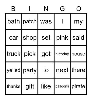 Mark's Party Bingo Card