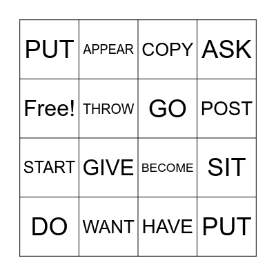 Regular and Irregular verbs Bingo Card