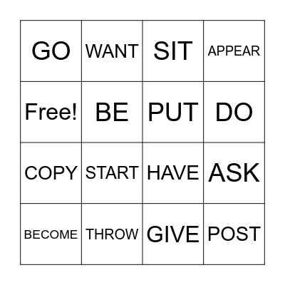 Regular and irregular verbs Bingo Card