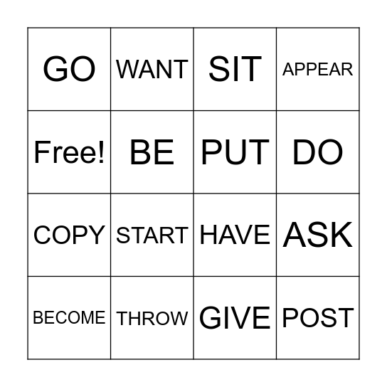 Regular and irregular verbs Bingo Card