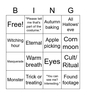 I love books bingoween Bingo Card