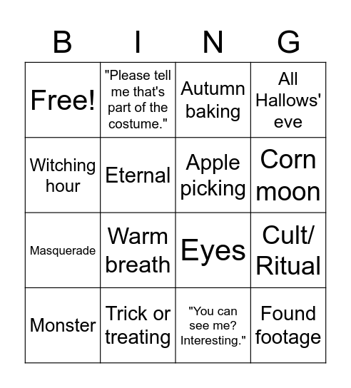 I love books bingoween Bingo Card