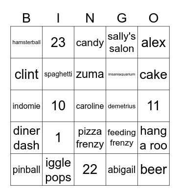 ty Bingo Card