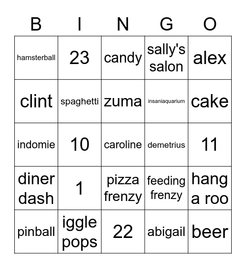 ty Bingo Card