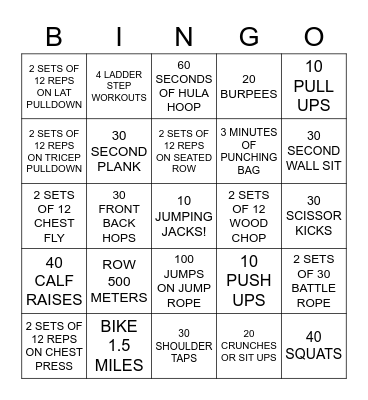 FITNESS CENTER BINGO Card