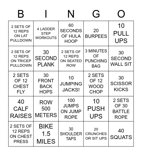 FITNESS CENTER BINGO Card