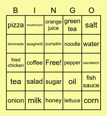 Unit 3 : Food & Drink Bingo Card