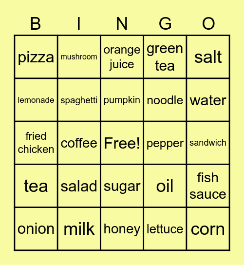 Unit 3 : Food & Drink Bingo Card