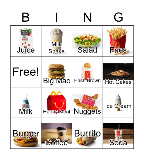 McDonalds Bingo Card