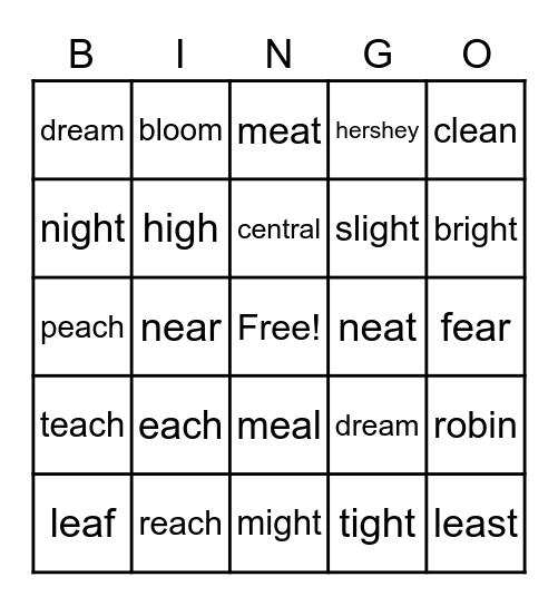 blue spelling words 1-5 Bingo Card