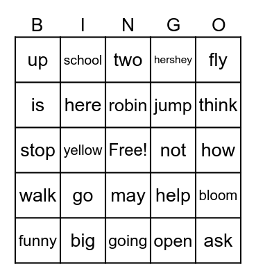 orange group sight word bingo Card