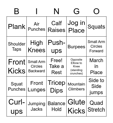 Fitness Bingo! Bingo Card