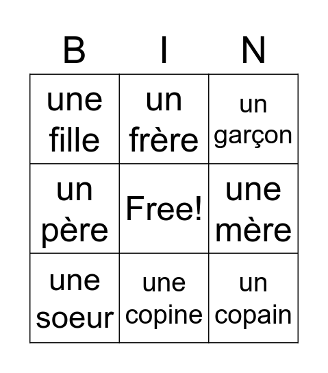 Bingo ma famille Bingo Card