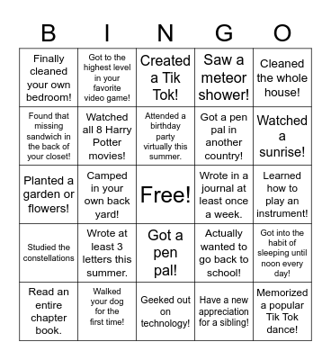 Perfect Squares Bingo Card