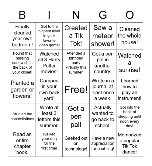 Perfect Squares Bingo Card