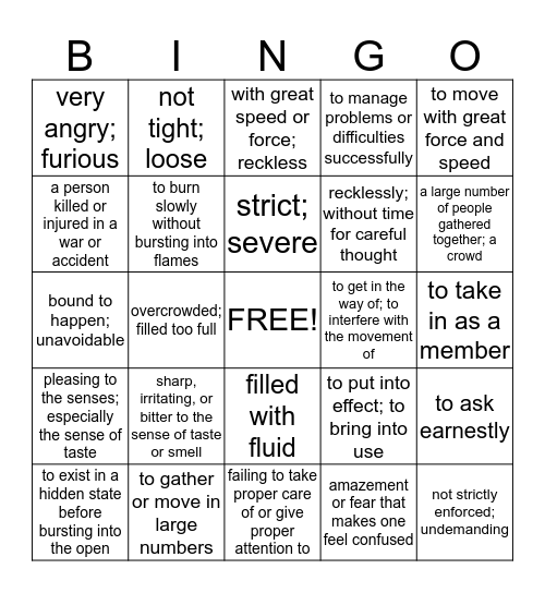 Book 7 Lesson 8 Bingo Card