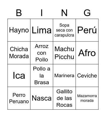 Bingo Peruano Bingo Card