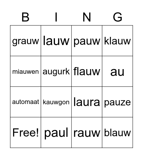 Spelling au/ou Bingo Card