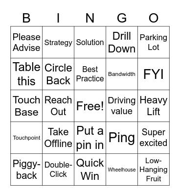 Consultant Slang Bingo Card