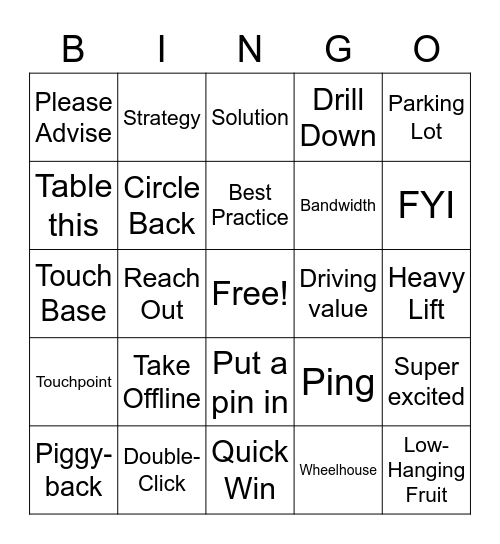 Consultant Slang Bingo Card