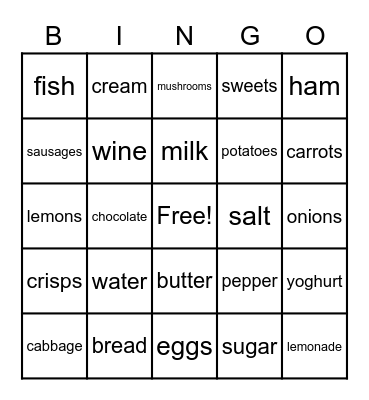 food Bingo Card