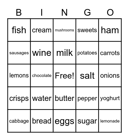 food Bingo Card