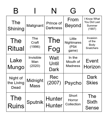 October 2021 Bingo Card