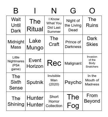 October 2021 Bingo Card