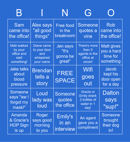 Admin Staff Edition Bingo Card