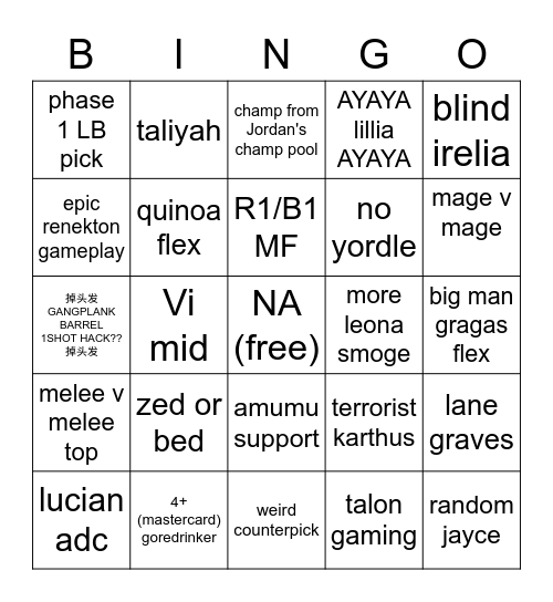 worlds 2021 Bingo Card