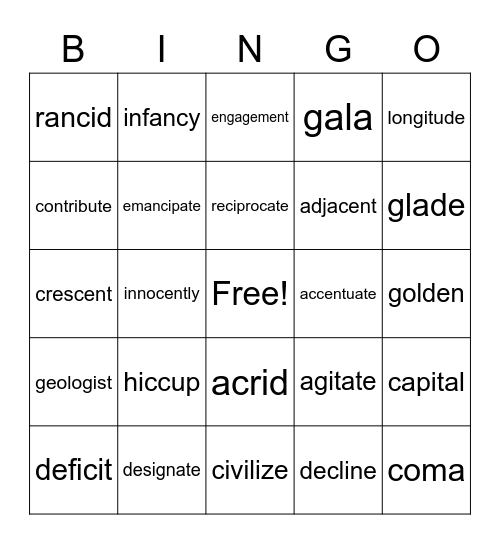 Step 7.1 Bingo Card