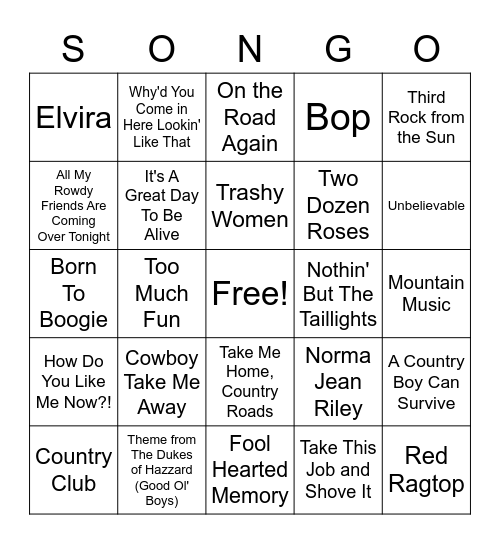 BBS Country Round 1 Bingo Card