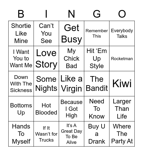 Music Bingo 114 Bingo Card