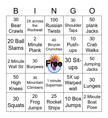 KidSHINE Exercise Bingo Card