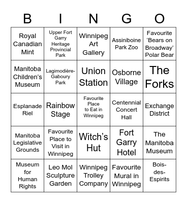 Tour Winnipeg Bingo Card