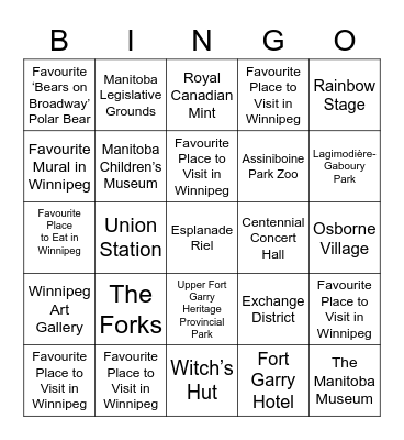 Tour Winnipeg Bingo Card