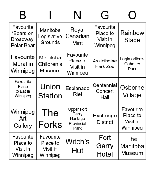 Tour Winnipeg Bingo Card