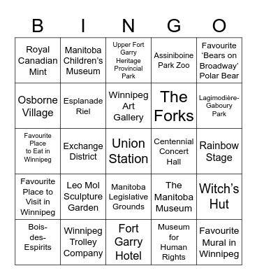 Tour Winnipeg Bingo Card