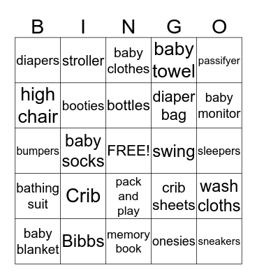 Katie and Dave's Baby Shower Bingo Card