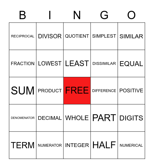 BINGO BINGO PIC Bingo Card